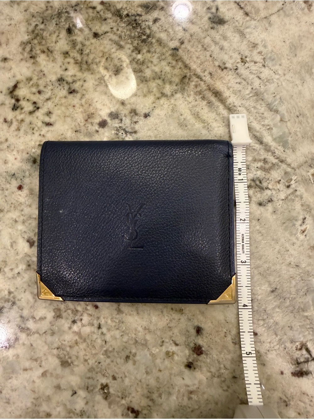 Yves Saint Laurent Navy Blue Leather Bifold Wallet with Gold Corners - Picture 2 of 11